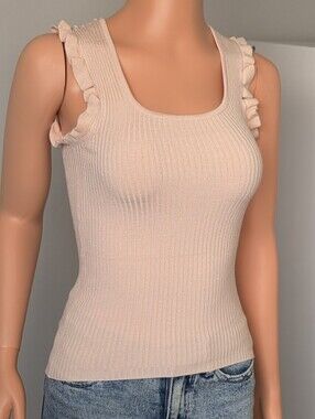 Express Pink Ribbed Ruffle Tank Top